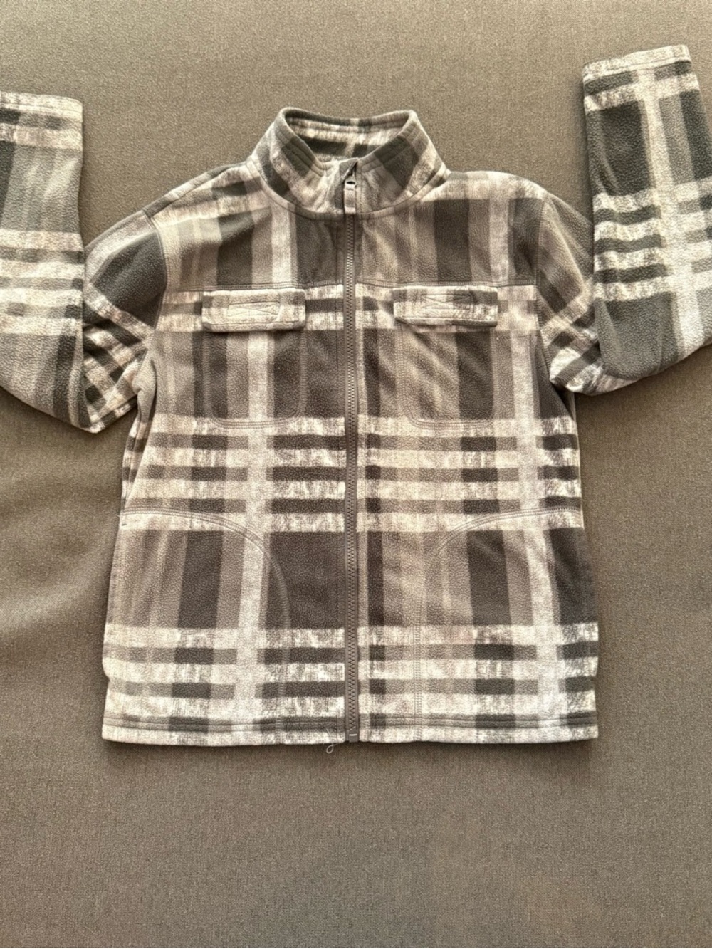 Kids Plaid Zip-Up Fleece Jacket - Gray